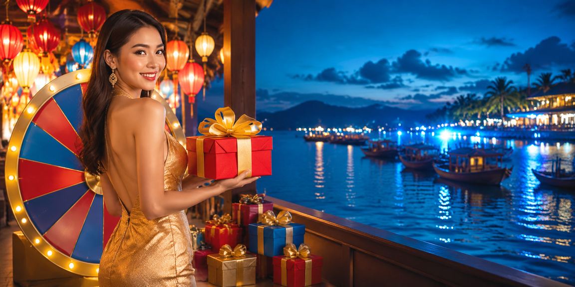 Bàn roulette lung linh ánh đèn đêm tại chợ đêm Huế theo phong cách casino trực tuyến